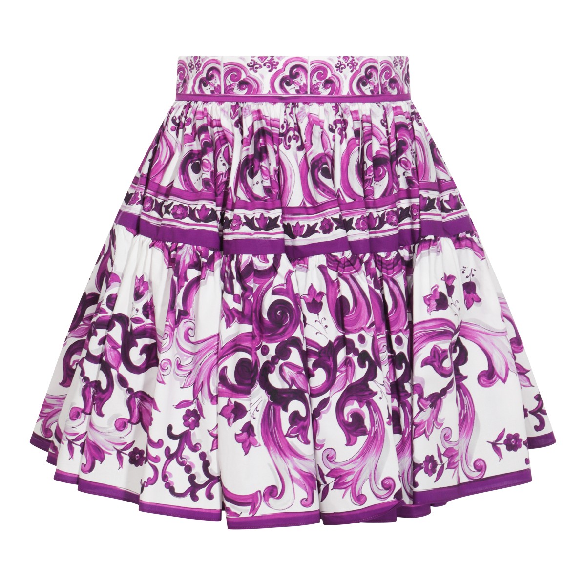 WHITE AND VIOLET COTTON MAJOLICA SKIRT