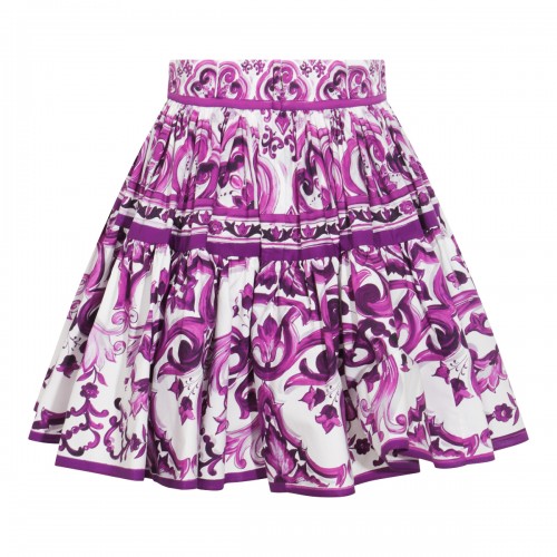 WHITE AND VIOLET COTTON MAJOLICA SKIRT