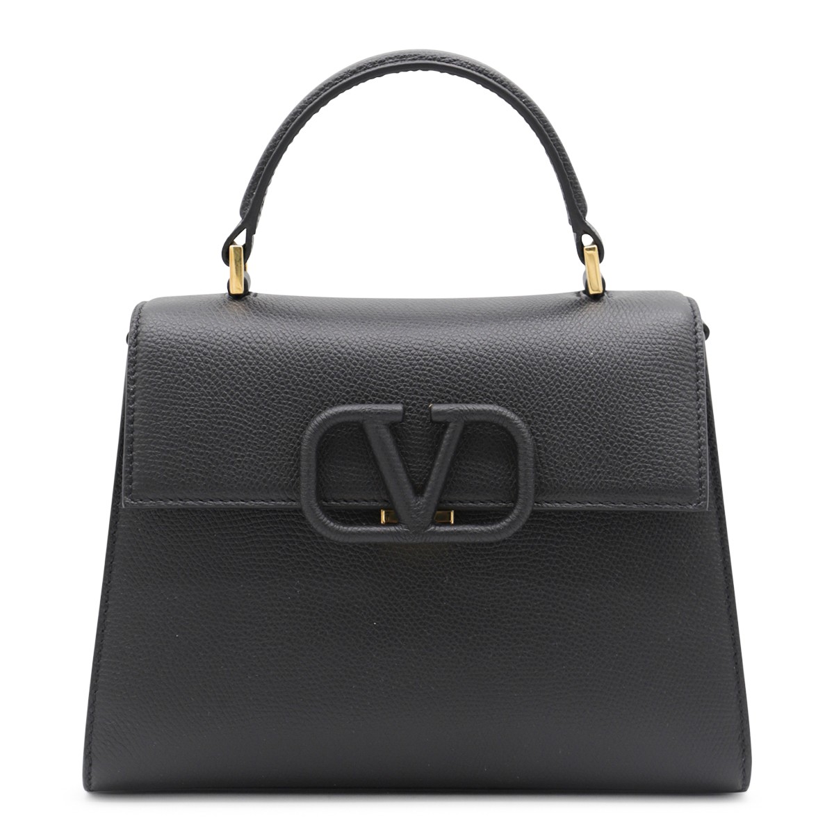 BLACK LEATHER TOP HANDLE BAG