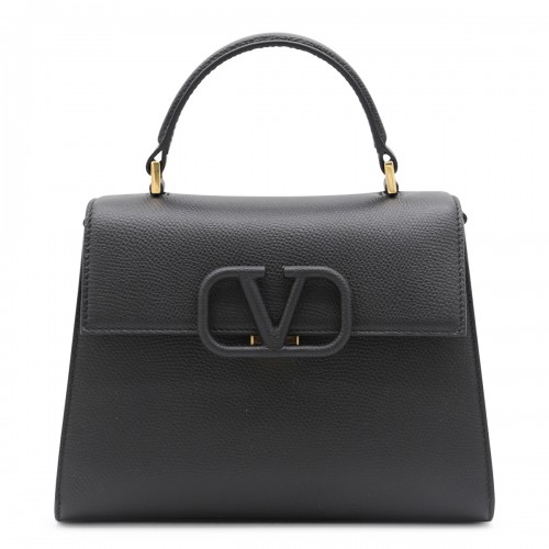 BLACK LEATHER TOP HANDLE BAG