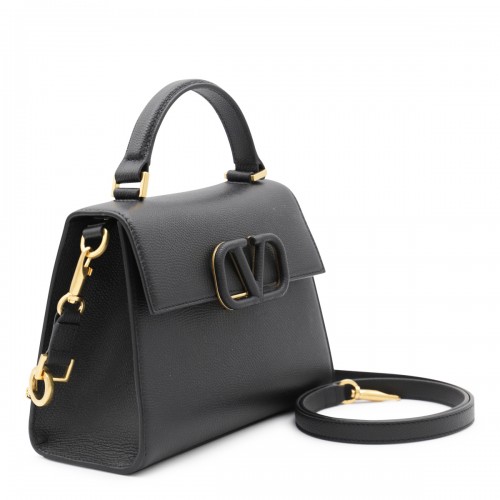 BLACK LEATHER TOP HANDLE BAG