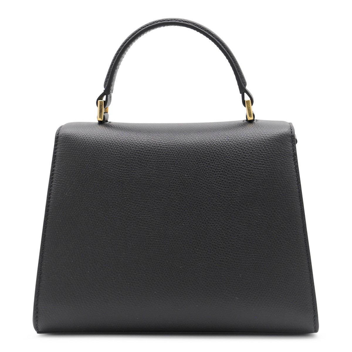 BLACK LEATHER TOP HANDLE BAG