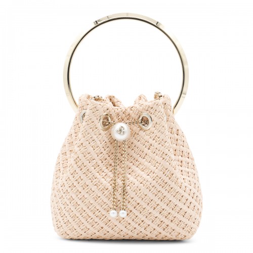 BEIGE LEATHER TOP HANDLE BAG