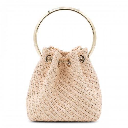 BEIGE LEATHER TOP HANDLE BAG