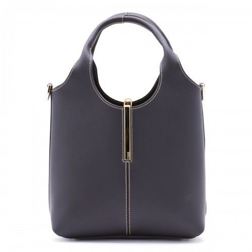 BLACK LEATHER TOP HANDLE BAG