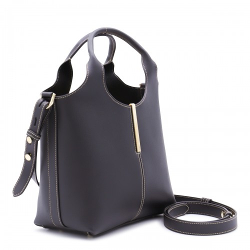 BLACK LEATHER TOP HANDLE BAG