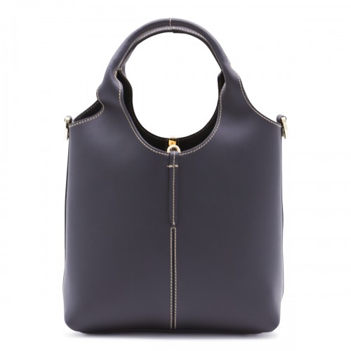 BLACK LEATHER TOP HANDLE BAG