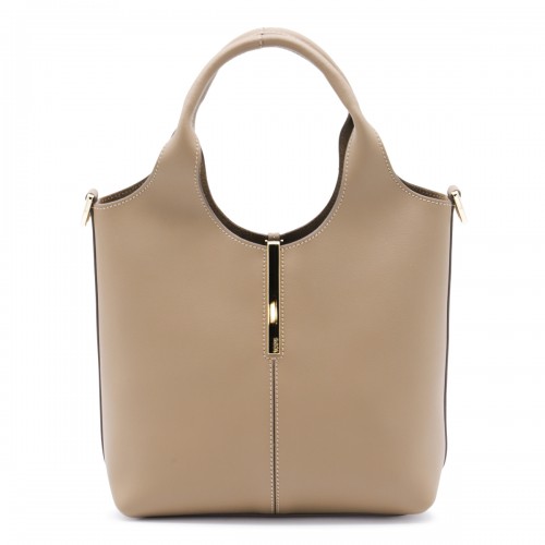 BEIGE LEATHER TOP HANDLE BAG