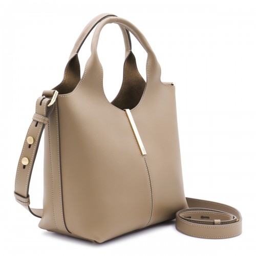 BEIGE LEATHER TOP HANDLE BAG