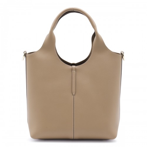 BEIGE LEATHER TOP HANDLE BAG