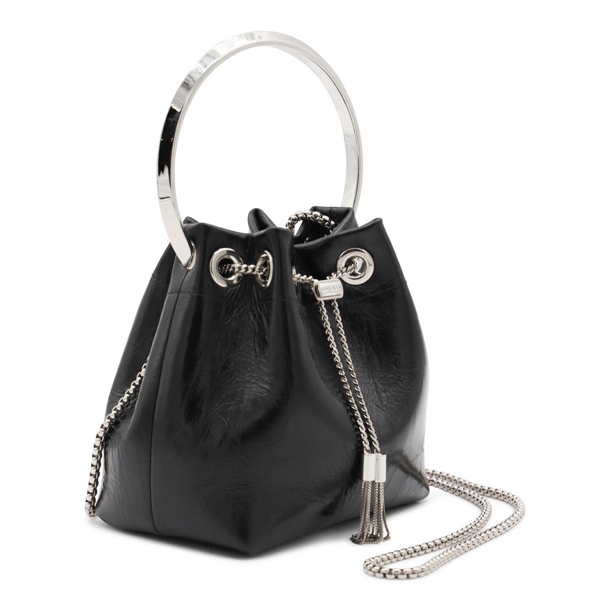BLACK LEATHER TOP HANDLE BAG
