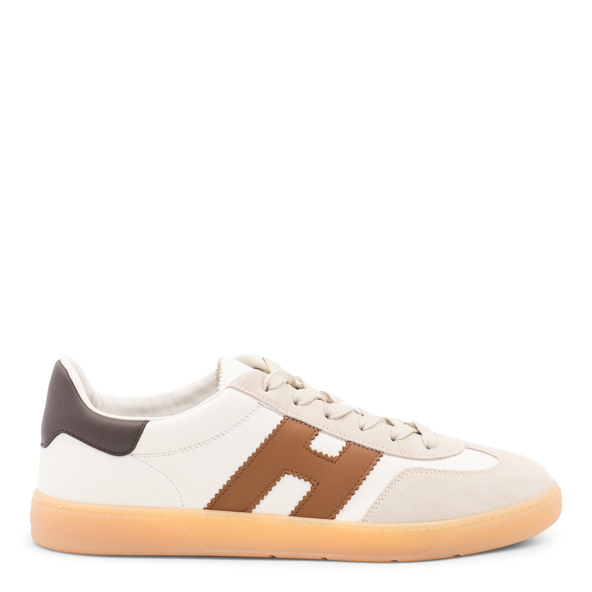 WHITE AND BROWN LEATHER SNEAKERS