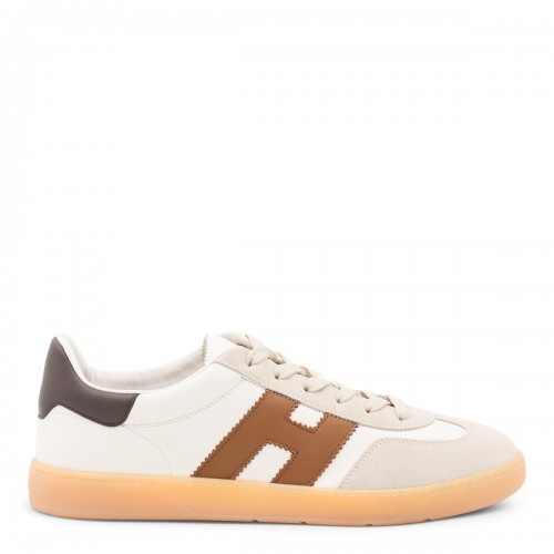 WHITE AND BROWN LEATHER SNEAKERS