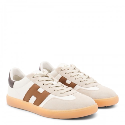 WHITE AND BROWN LEATHER SNEAKERS