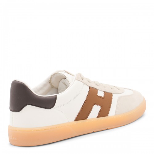 WHITE AND BROWN LEATHER SNEAKERS