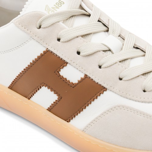 WHITE AND BROWN LEATHER SNEAKERS