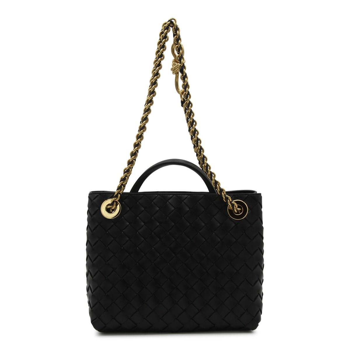 BLACK LEATHER ANDIAMO SMALL TOP HANDLE BAG