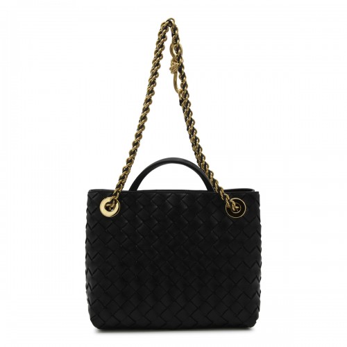 BLACK LEATHER ANDIAMO SMALL TOP HANDLE BAG