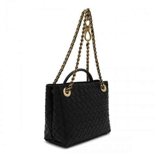 BLACK LEATHER ANDIAMO SMALL TOP HANDLE BAG