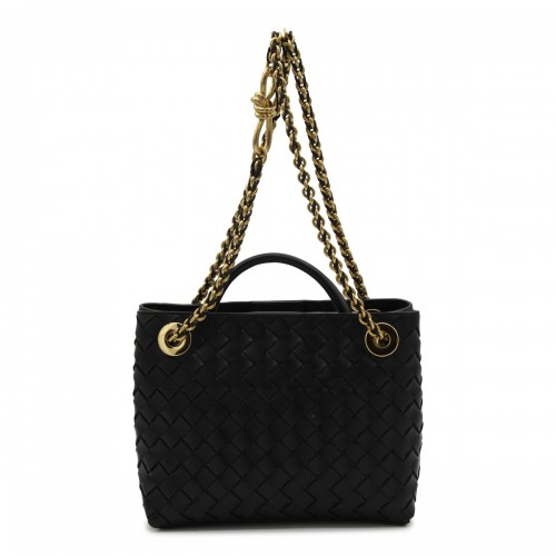 BLACK LEATHER ANDIAMO SMALL TOP HANDLE BAG