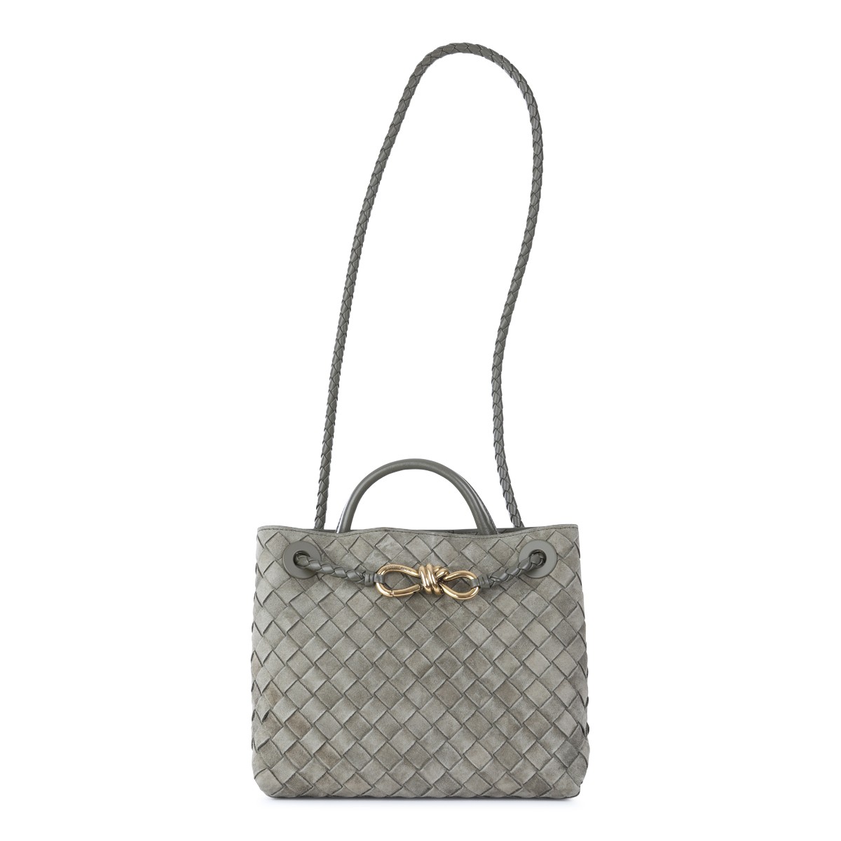 GREY LEATHER ANDIAMO SMALL TOP HANDLE BAG