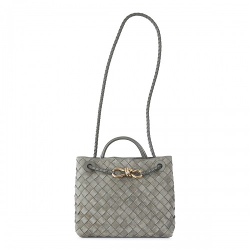 GREY LEATHER ANDIAMO SMALL TOP HANDLE BAG