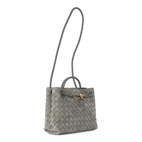 GREY LEATHER ANDIAMO SMALL TOP HANDLE BAG