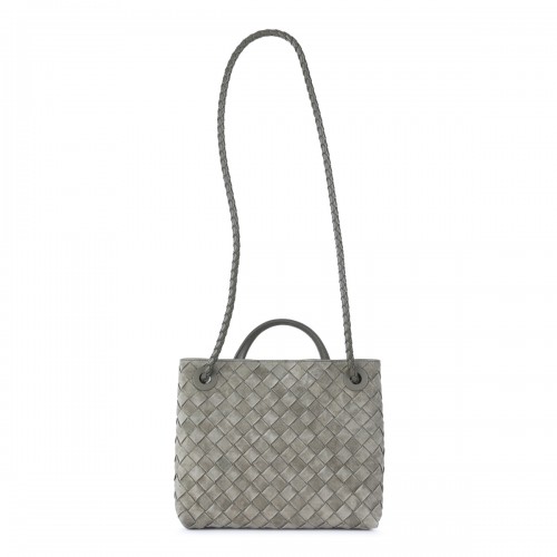 GREY LEATHER ANDIAMO SMALL TOP HANDLE BAG