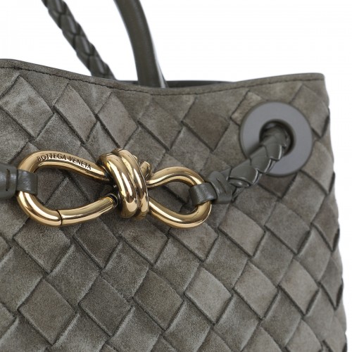 GREY LEATHER ANDIAMO SMALL TOP HANDLE BAG
