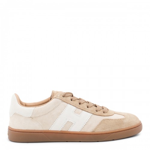 BEIGE AND BROWN LEATHER SNEAKERS