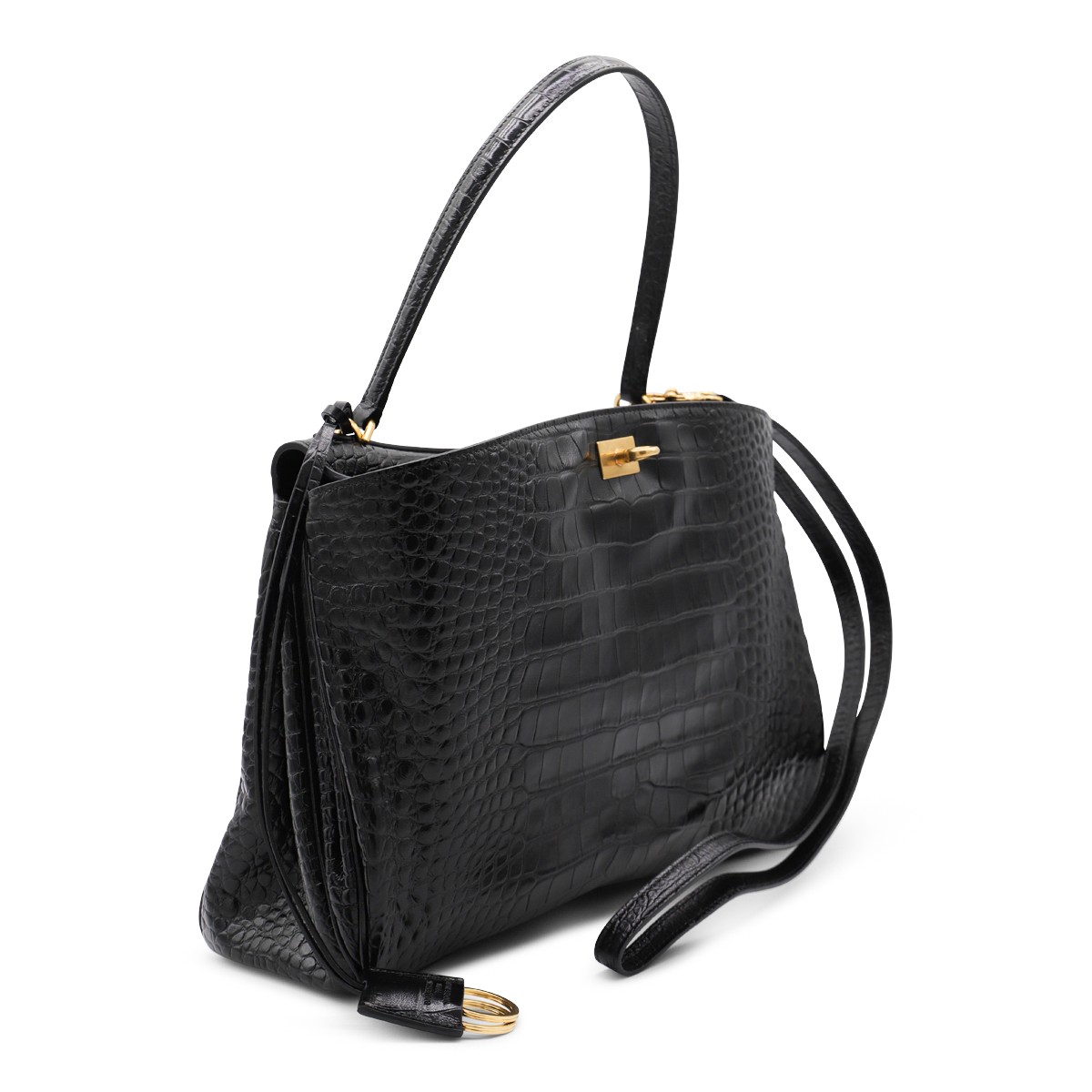 BLACK LEATHER RODEO TOP HANDLE BAG