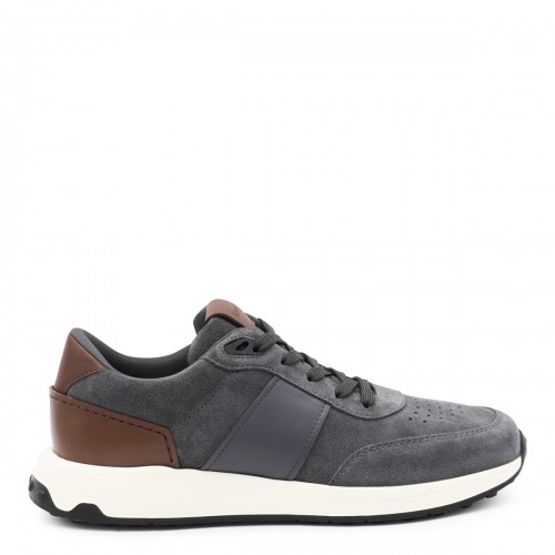 DARK GREY AND BROWN LEATHER SNEAKERS
