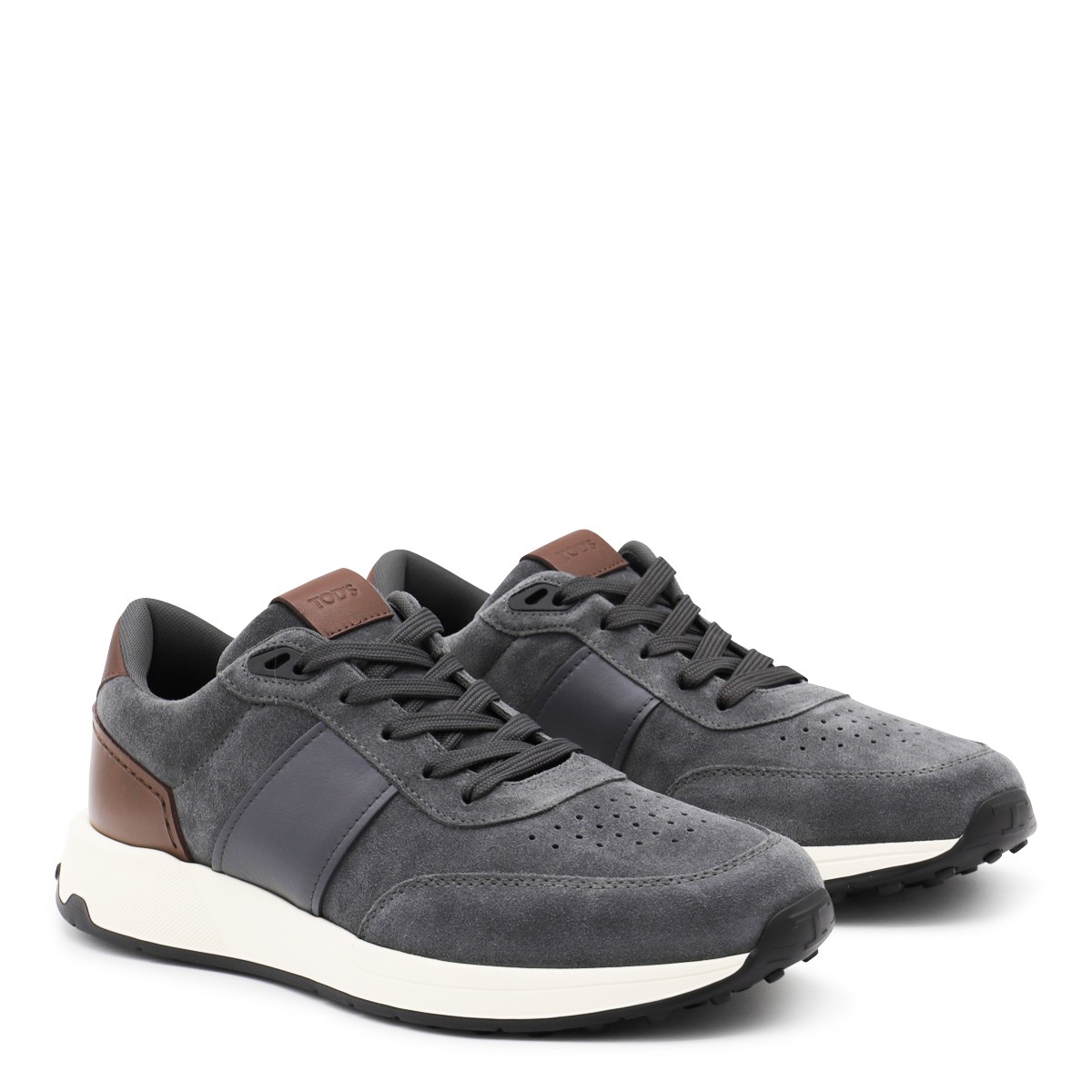 DARK GREY AND BROWN LEATHER SNEAKERS