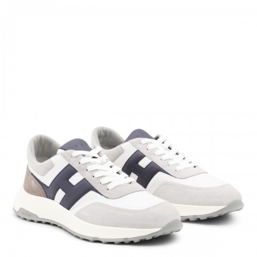 WHITE AND GREY LEATHER SNEAKERS