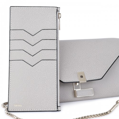LIGHT GREY LEATHER ISIDE CROSSBODY BAG