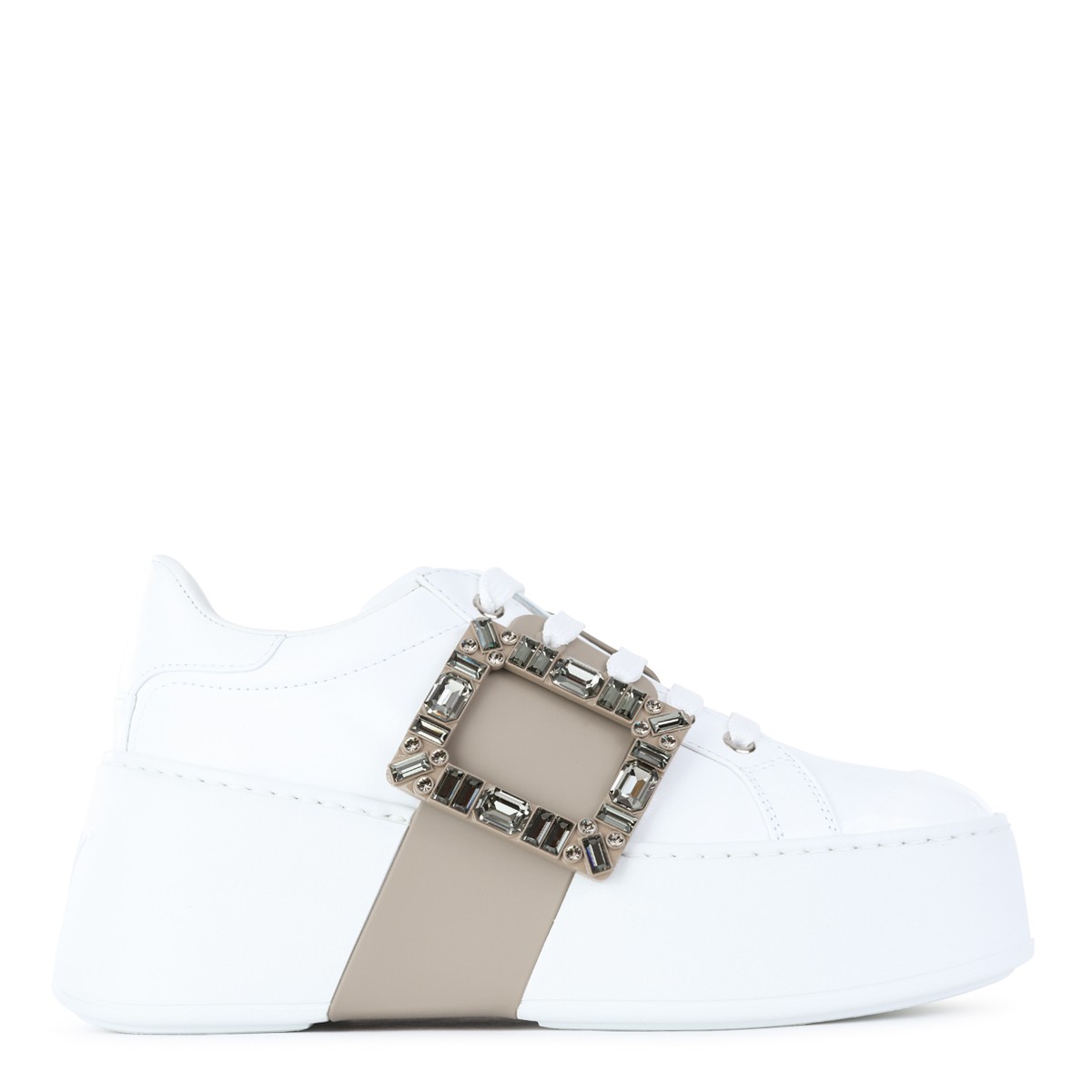 WHITE AND BEIGE LEATHER SNEAKERS