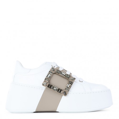 WHITE AND BEIGE LEATHER SNEAKERS
