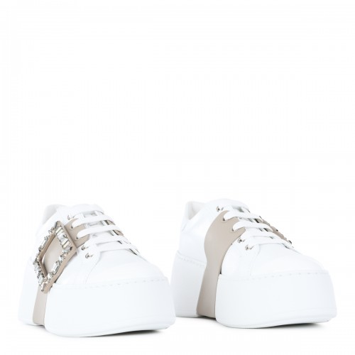 WHITE AND BEIGE LEATHER SNEAKERS