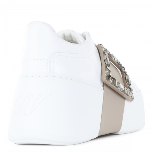 WHITE AND BEIGE LEATHER SNEAKERS
