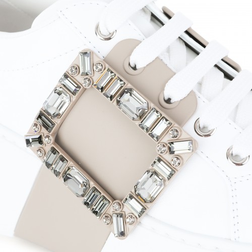 WHITE AND BEIGE LEATHER SNEAKERS