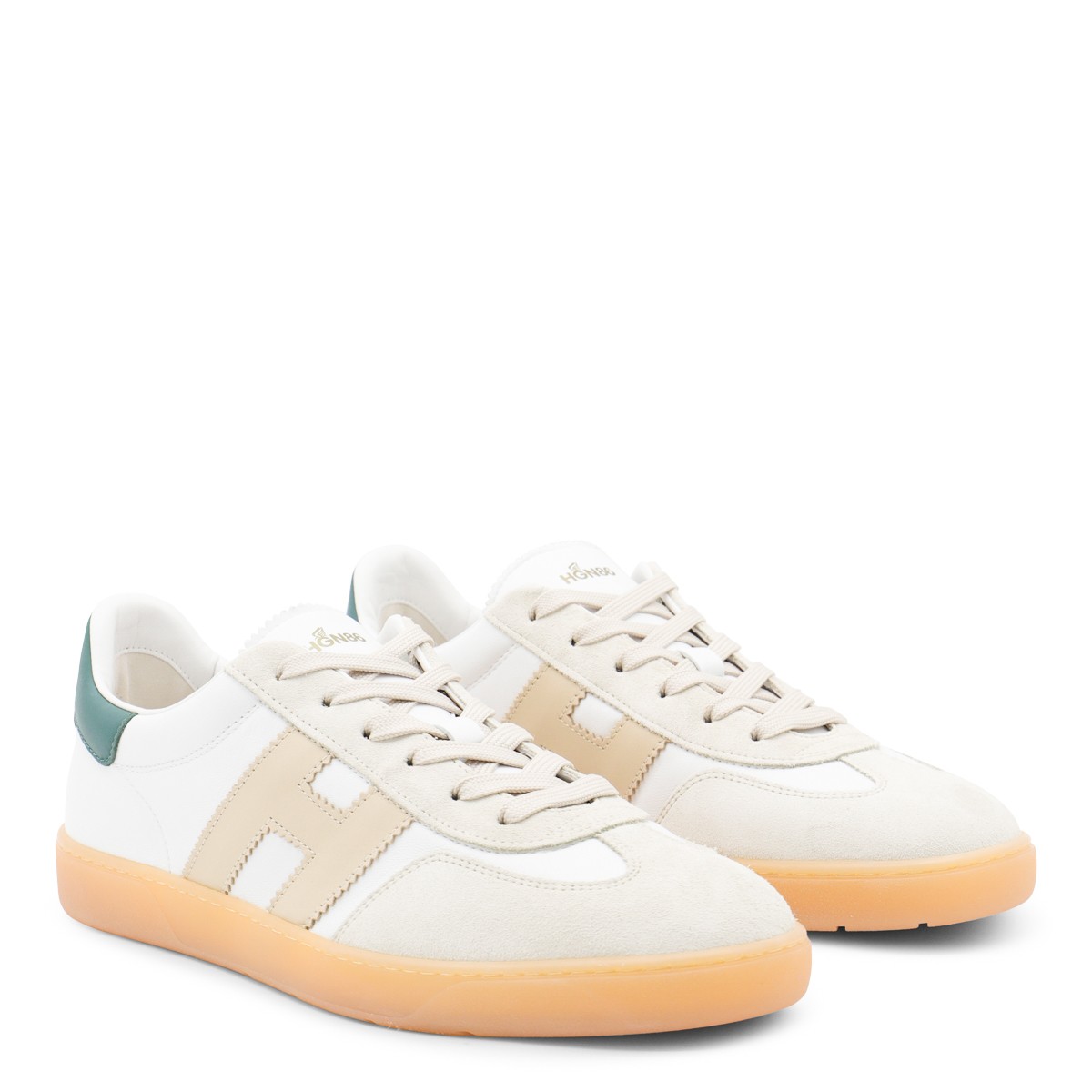 WHITE AND BEIGE LEATHER SNEAKERS
