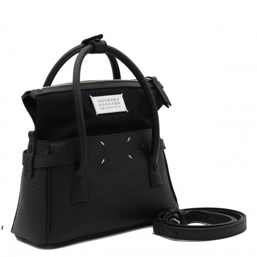 BLACK LEATHER 5AC EAST WEST SMALL TOP HANDLE BAG