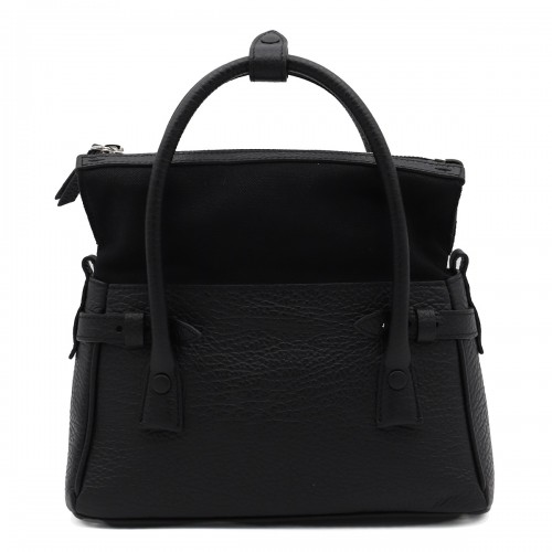 BLACK LEATHER 5AC EAST WEST SMALL TOP HANDLE BAG