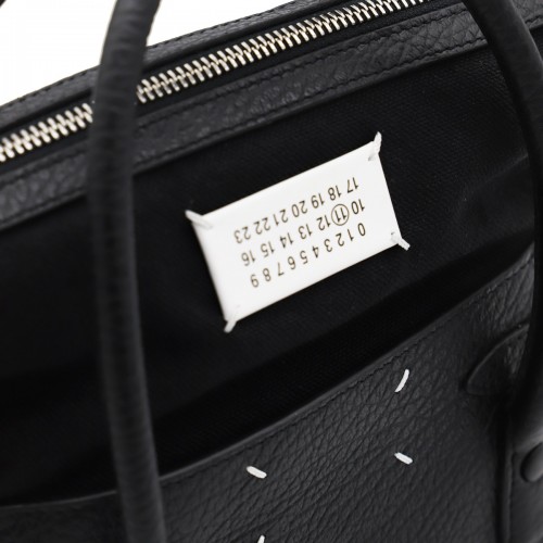 BLACK LEATHER 5AC EAST WEST SMALL TOP HANDLE BAG