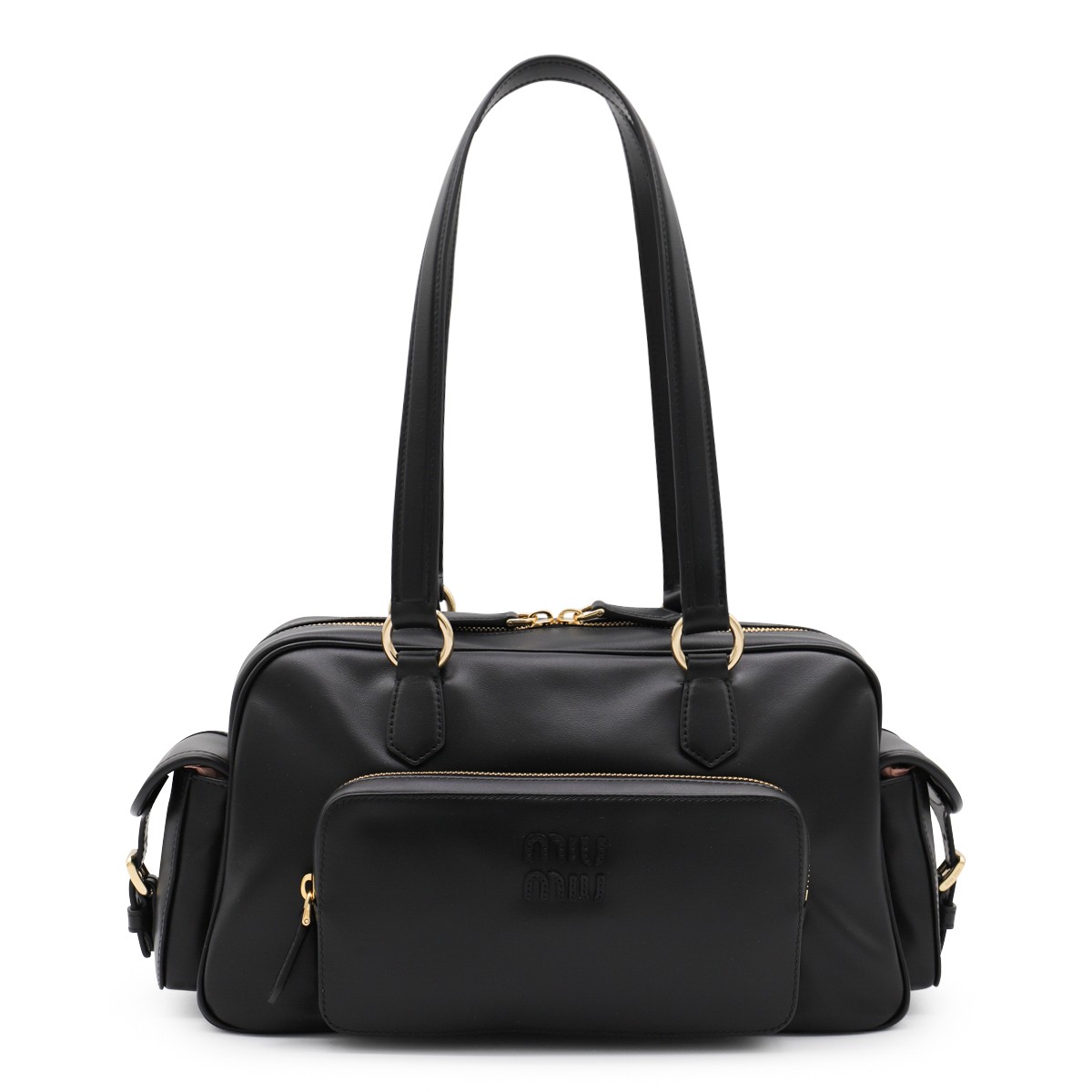 BLACK LEATHER POCKET SHOULDER BAG