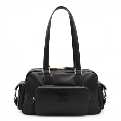 BLACK LEATHER POCKET SHOULDER BAG