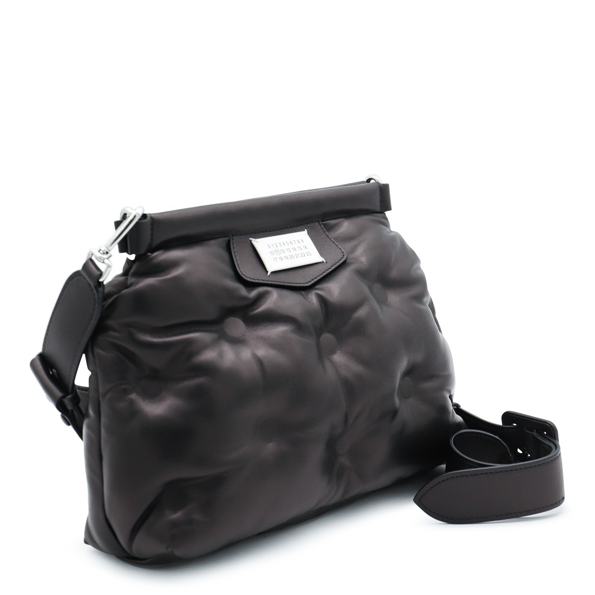 BLACK LEATHER GLAM SLAM CROSSBODY BAG