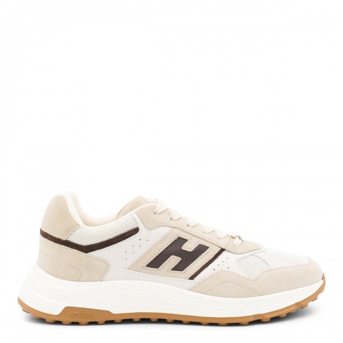 BEIGE AND BROWN LEATHER SNEAKERS