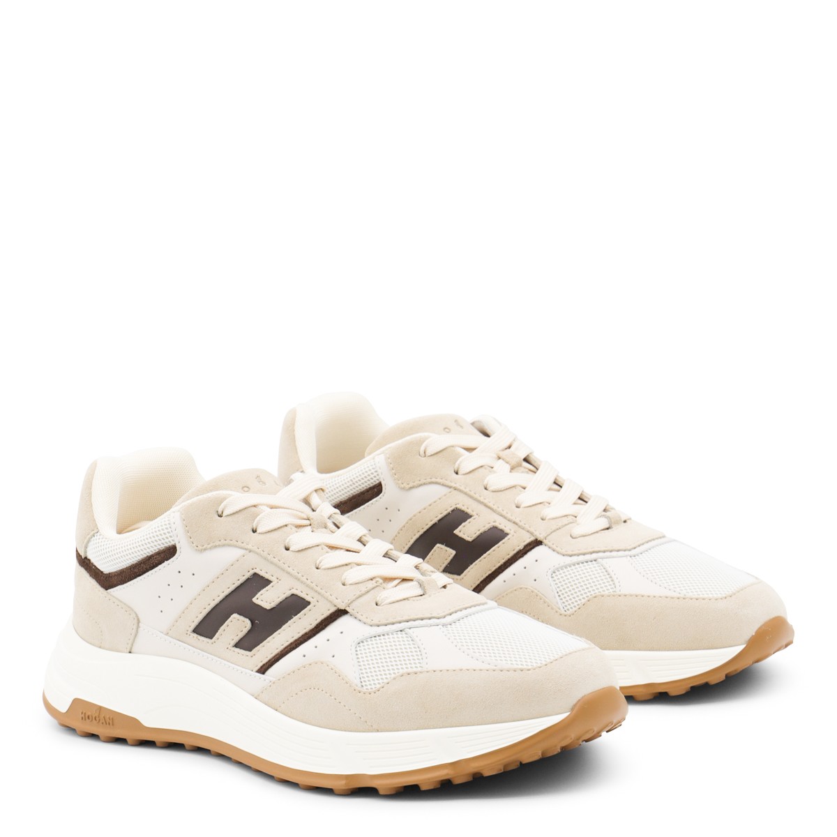 BEIGE AND BROWN LEATHER SNEAKERS