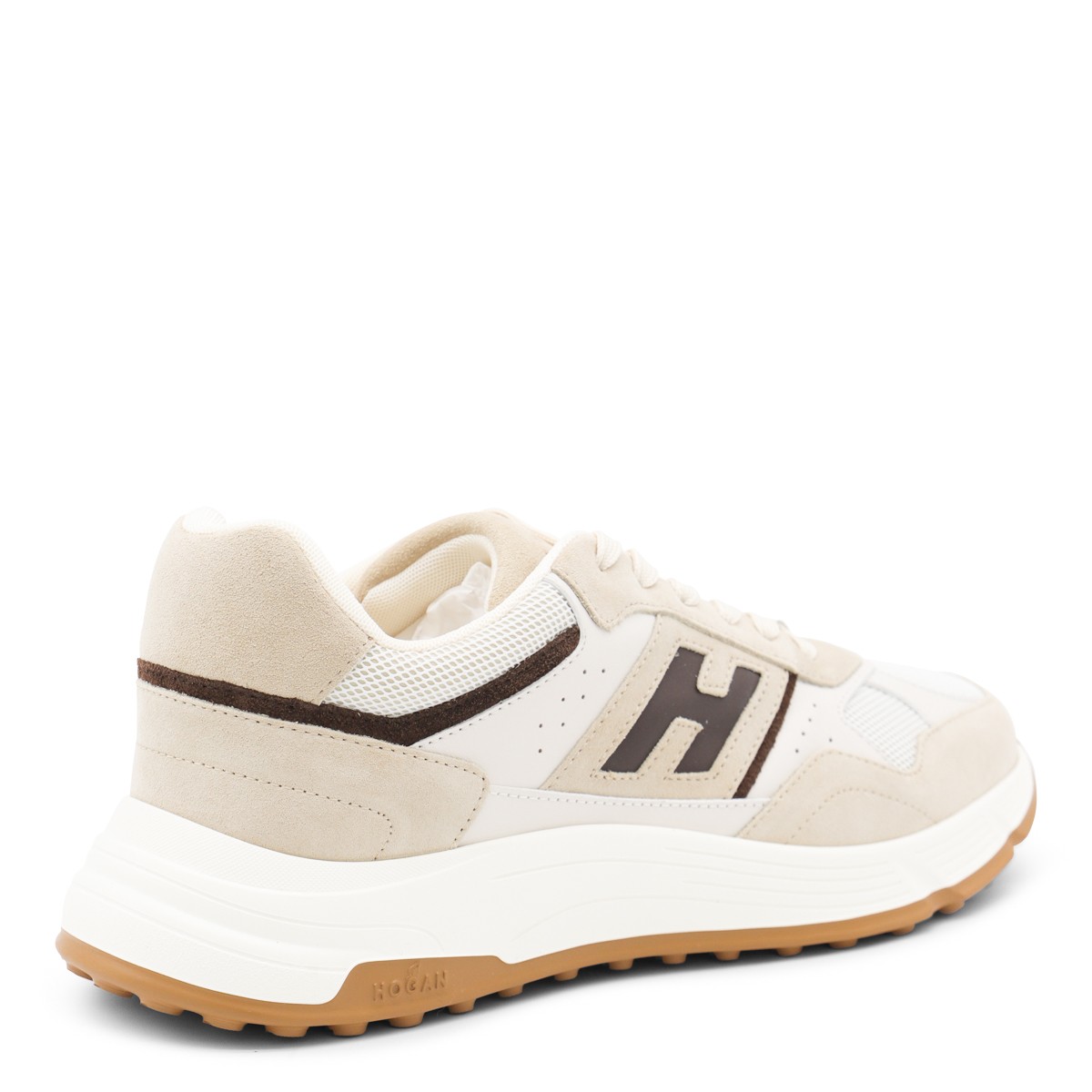 BEIGE AND BROWN LEATHER SNEAKERS